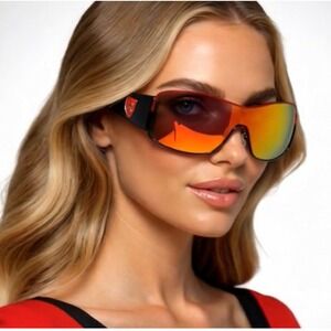 Women Sport Wrap Shield Sunglasses Black Red Orange Mirror Lens Reflective Shape